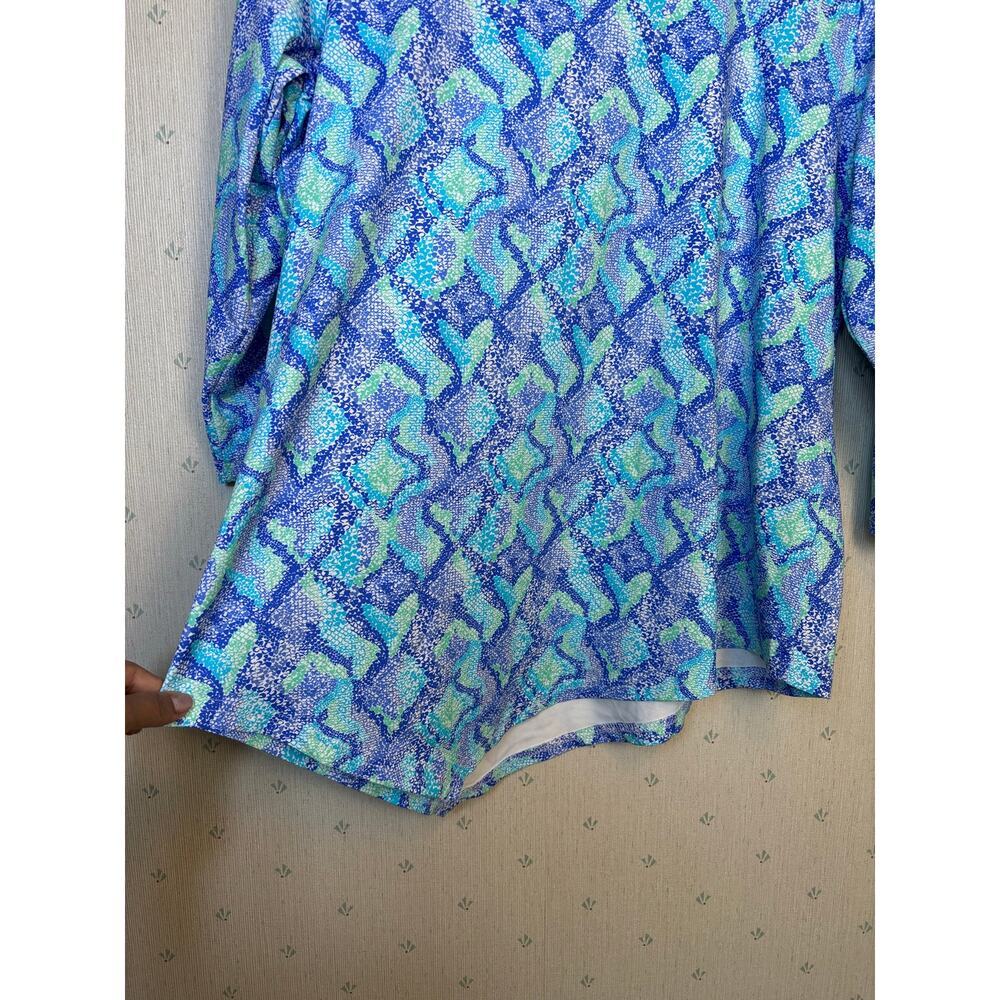 Lulu B Blue Snake Asymmetrical Scoop Neck Tunic Top Large UPF+50 Travel Resort - Picture 6 of 9